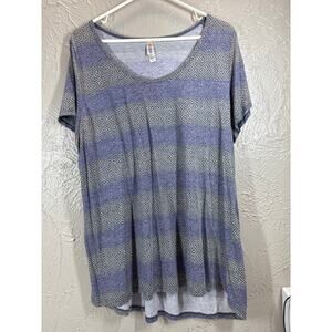 Lularoe Gray Purple Stripe Print Casual Short Sleeve Tunic Top Womens size 2XL‎